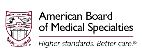 American Board of Medical Specialties logo with shield insignia and tagline 'Higher standards. Better care.'